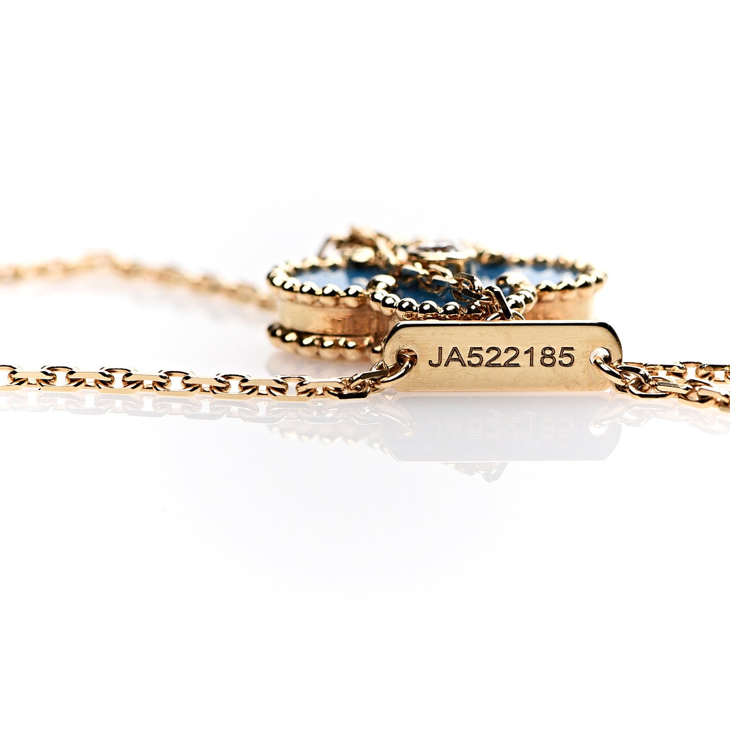 18K Yellow Gold Diamond Celestial Blue Sevres Porcelain Vintage Alhambra Pendant Necklace