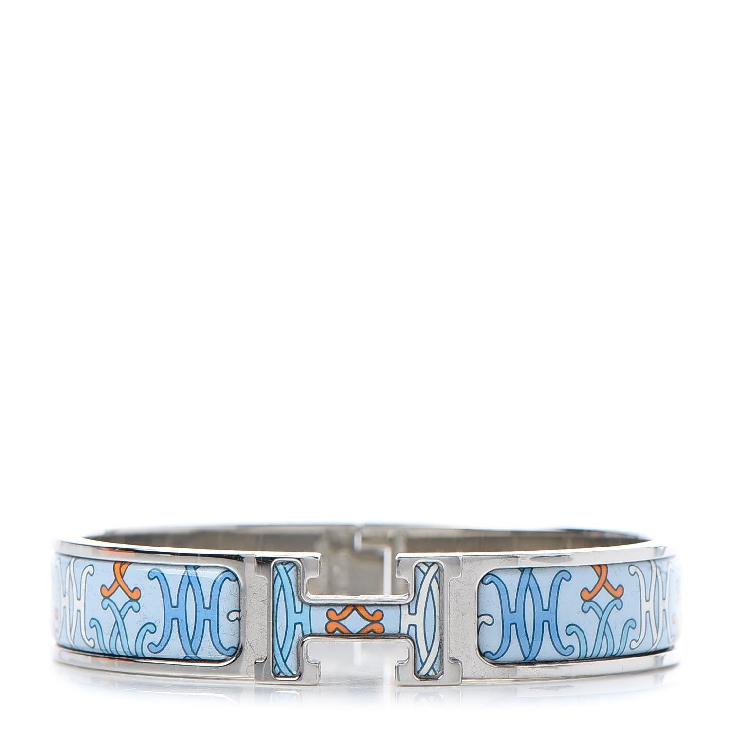 Hermes Enamel Narrow Print H Lift Clic Clac H Bracelet PM Orange Blue 1 of 7