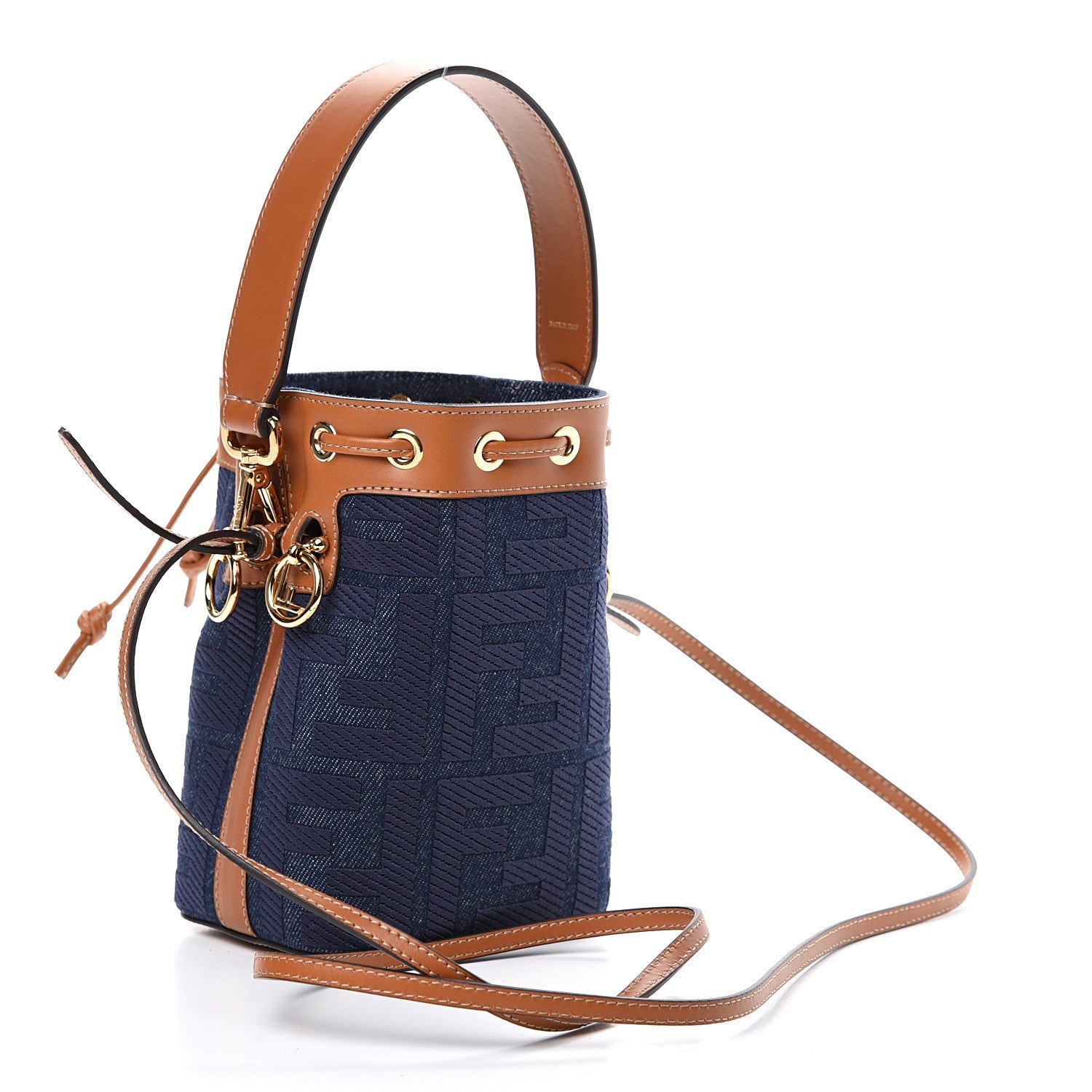 Fendi Denim Vitello King F is Fendi FF Embroidered Mini Mon Tresor Bucket Bag Blue Cuoio 2 of 9