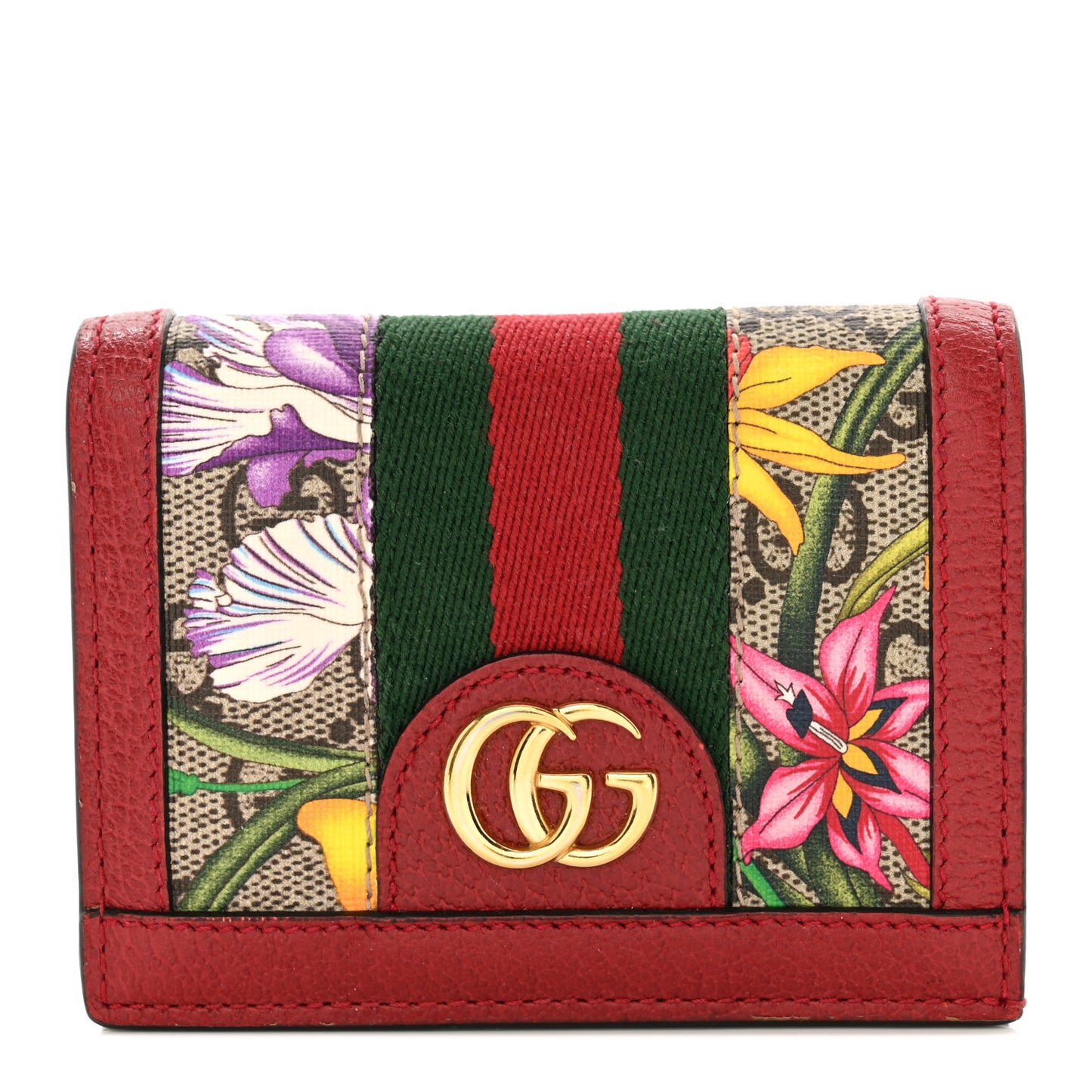 GG Supreme Monogram Flora Web Ophidia Card Case Red