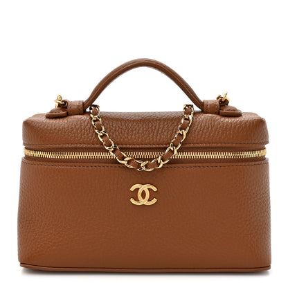 Chanel Grained Calfskin Top Handle Slim Vanity Case With Chain Camel 1 of 10