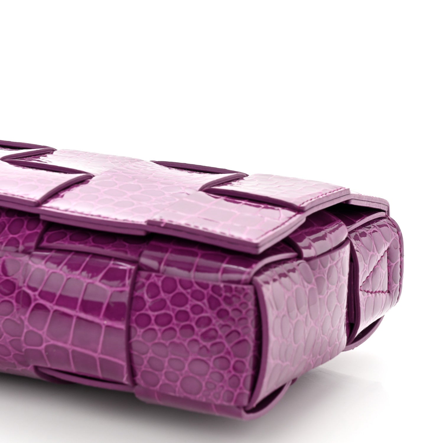 Bottega Veneta Gloss Calfskin Croc Embossed Intreccio Cassette Crossbody Bag Venom Brass 9 of 9