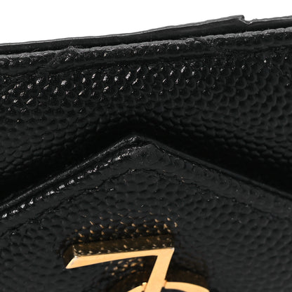 Saint Laurent Grain De Poudre Matelasse Chevron Monogram Compact Wallet Black 9 of 10