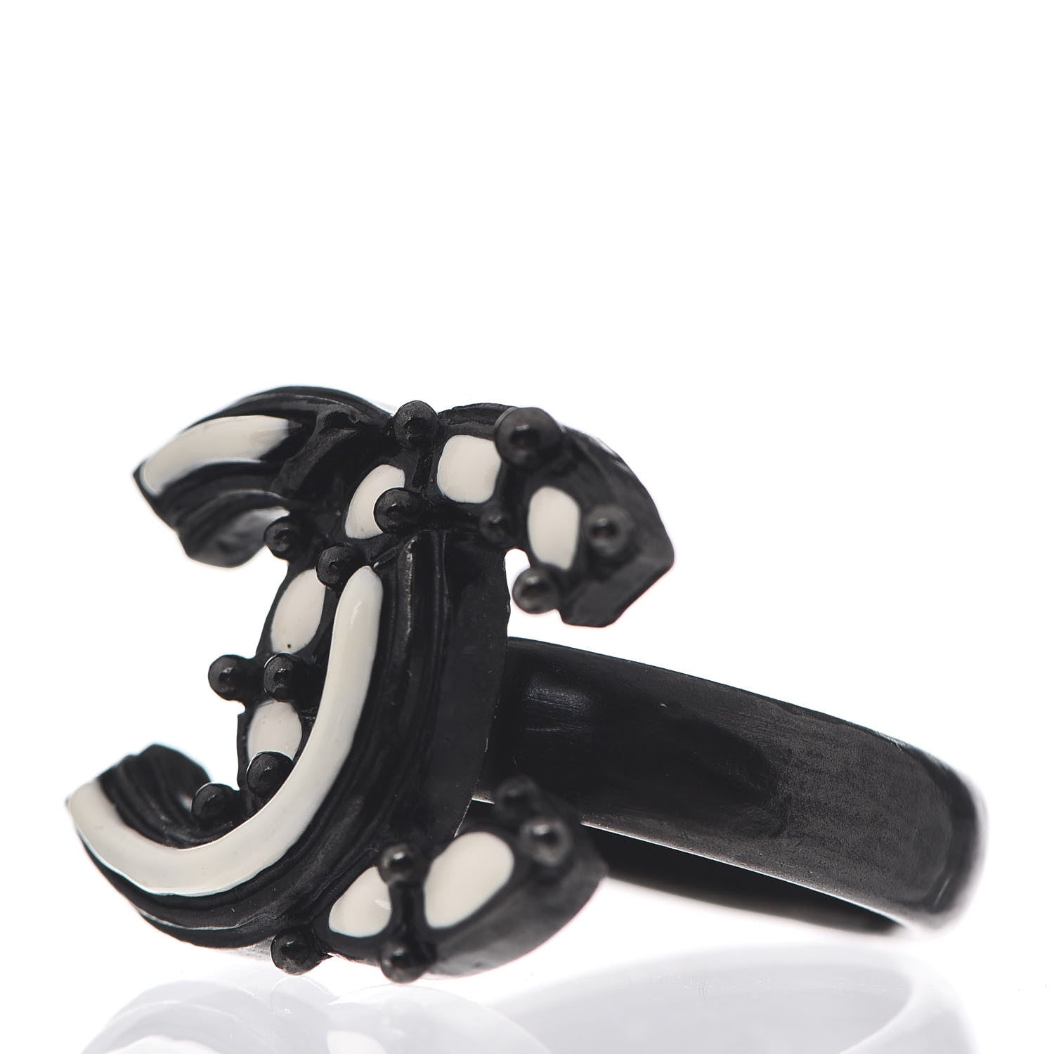 Chanel Enamel CC Ring 5.75 Black White 2 of 4