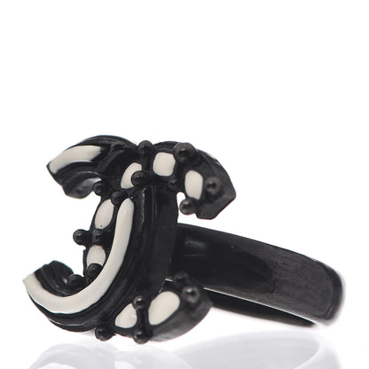 Chanel Enamel CC Ring 5.75 Black White 2 of 4