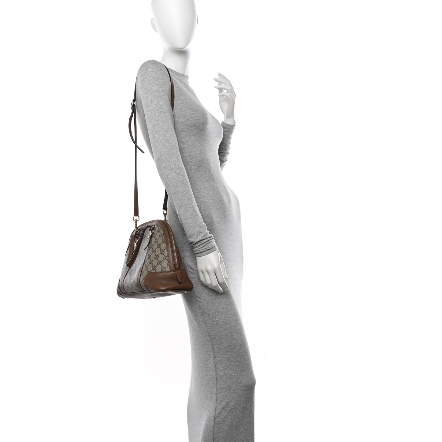 GG Supreme Monogram Margaux Calfskin Small Nice Top Handle Dome Bag Beige Ebony Acero