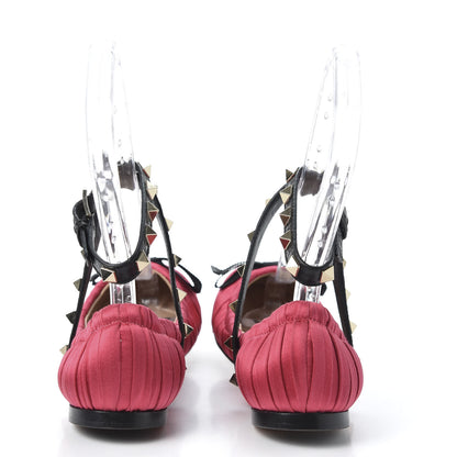 Valentino Garavani Satin Rockstud Ankle Strap Ballet Flats 35 Fuchsia 6 of 13