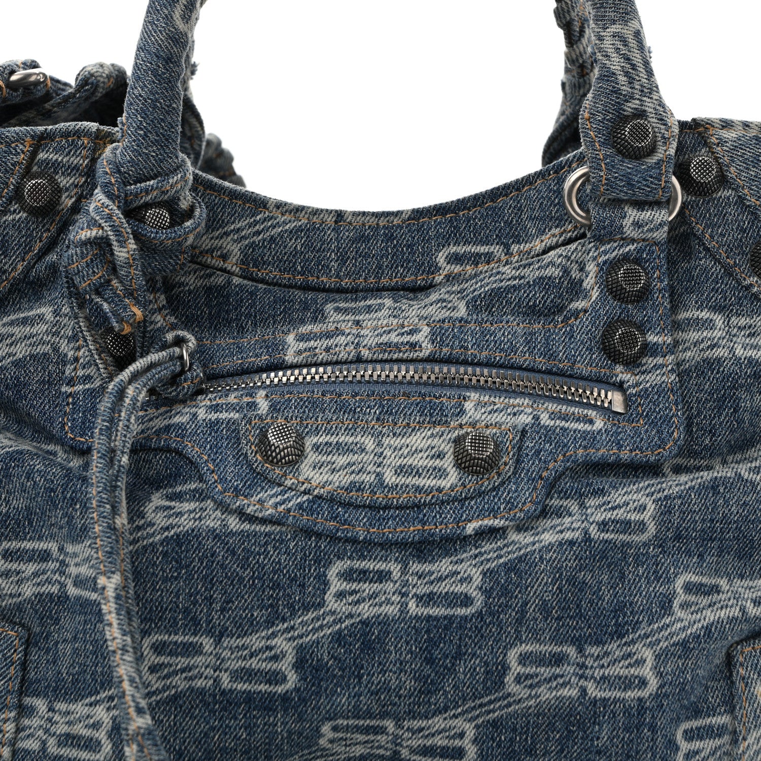 Balenciaga Denim BB Monogram Neo Cagole City Handbag Blue 9 of 17