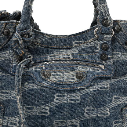 Balenciaga Denim BB Monogram Neo Cagole City Handbag Blue 9 of 17