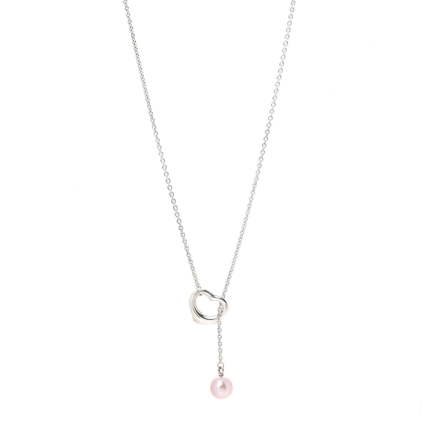 Sterling Silver Pink Pearl 9-9.5mm Elsa Peretti Open Heart Lariat Necklace
