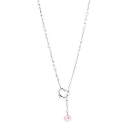Tiffany Sterling Silver Pink Pearl 9-9.5mm Elsa Peretti Open Heart Lariat Necklace 1 of 7
