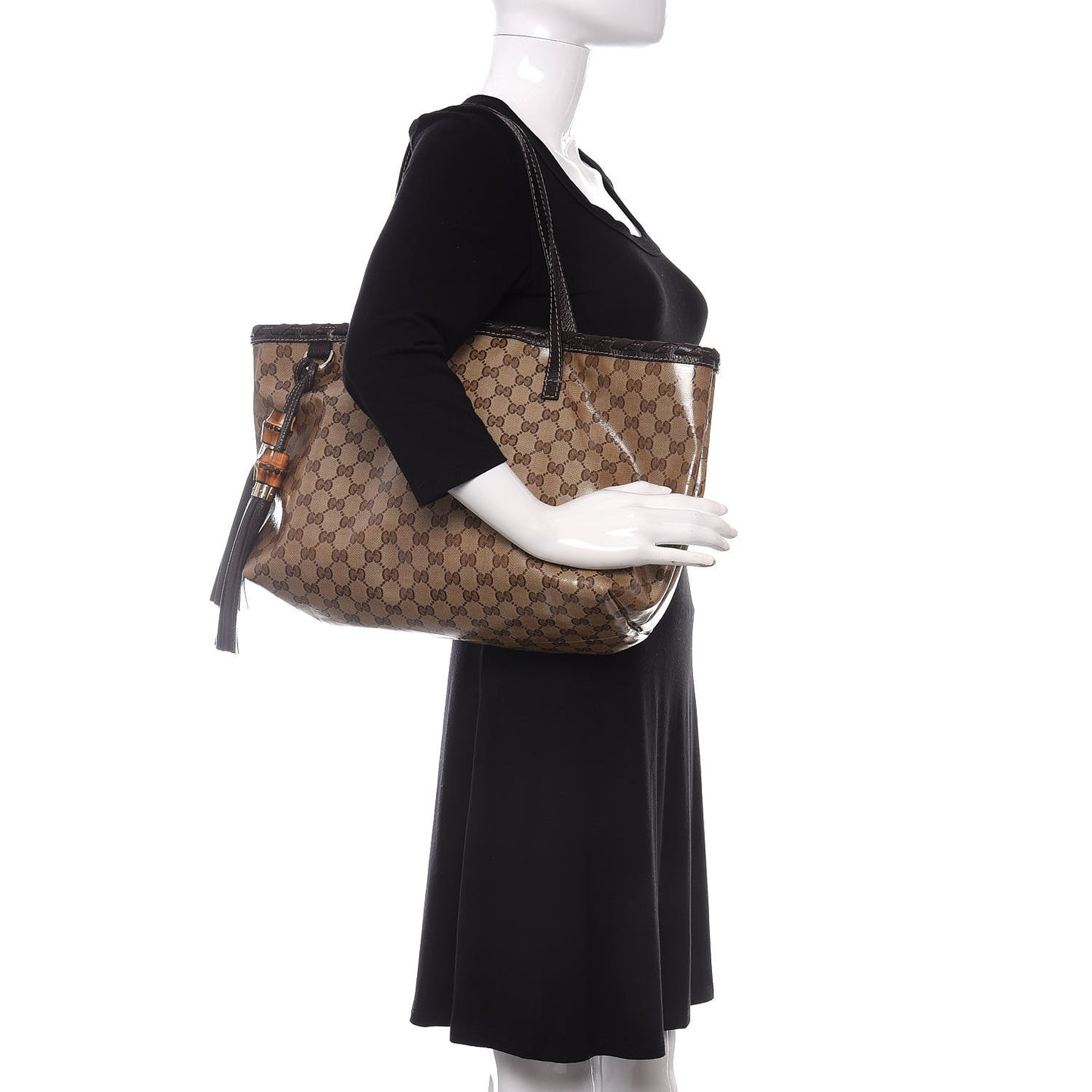 Crystal Monogram Peggy Braided Tote Dark Brown