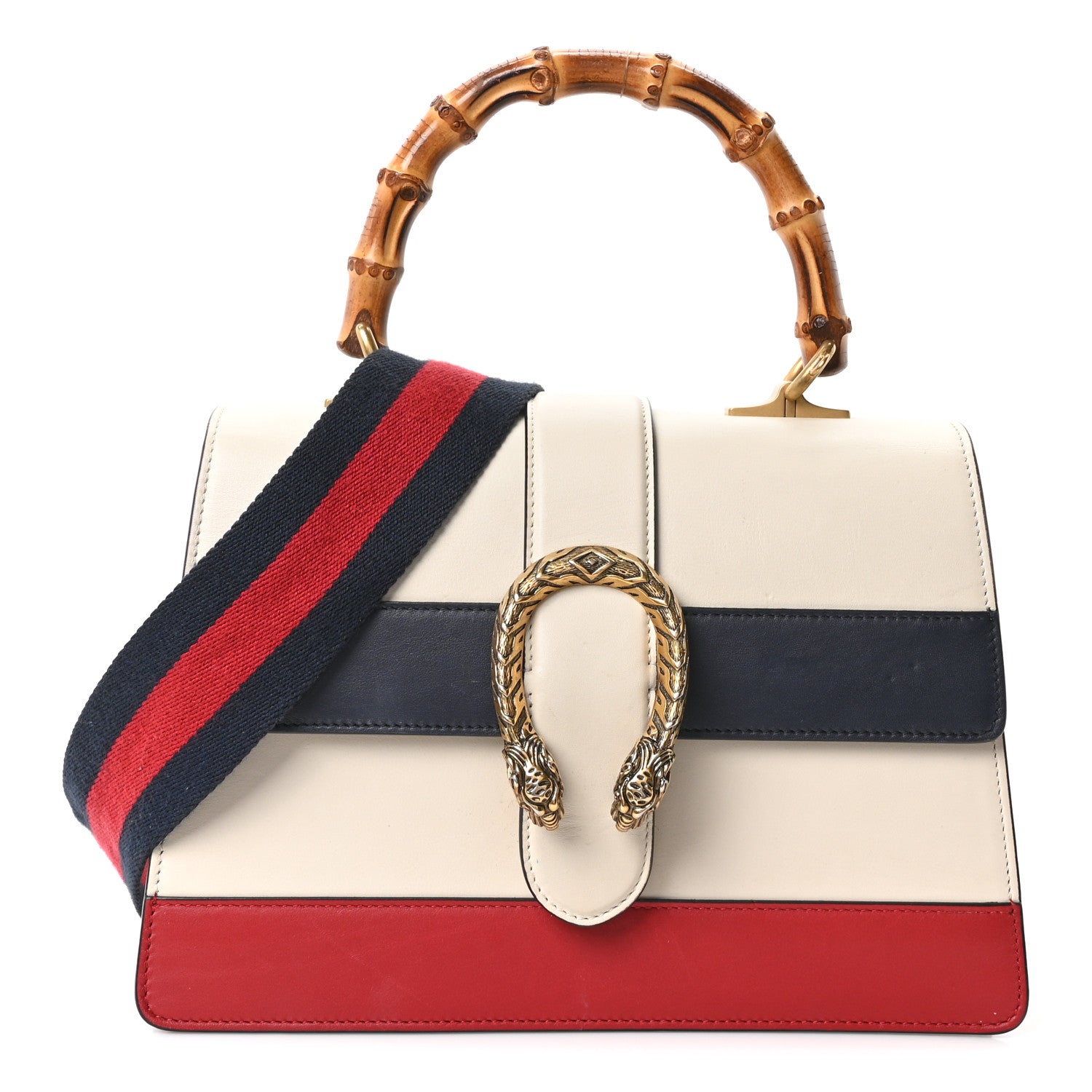 Gucci Calfskin Bamboo Web Medium Dionysus Top Handle Bag White Blue Hibiscus Red 1 of 10