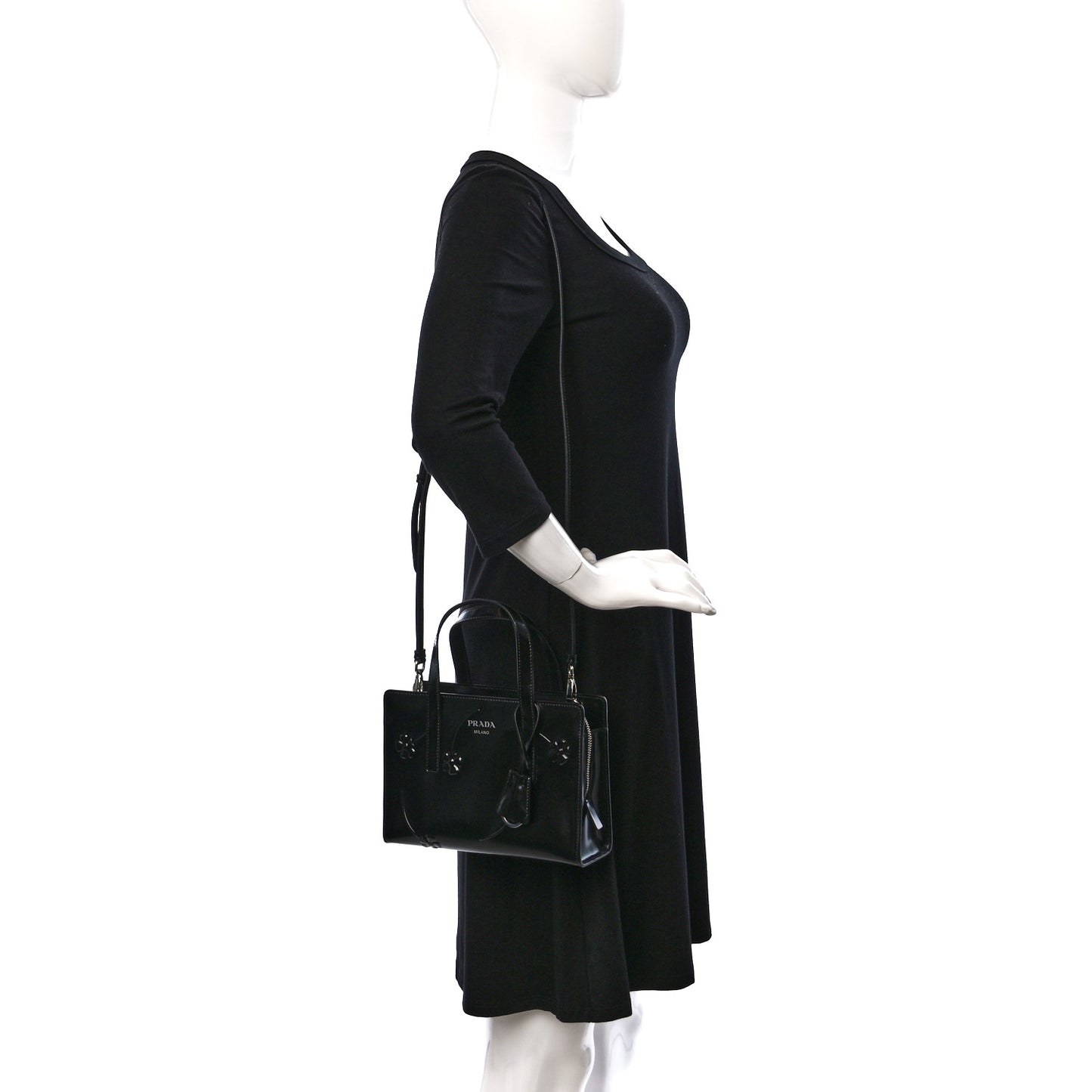 Spazzolato Floral Mini Re-Edition 1995 Double Handle Handbag Black