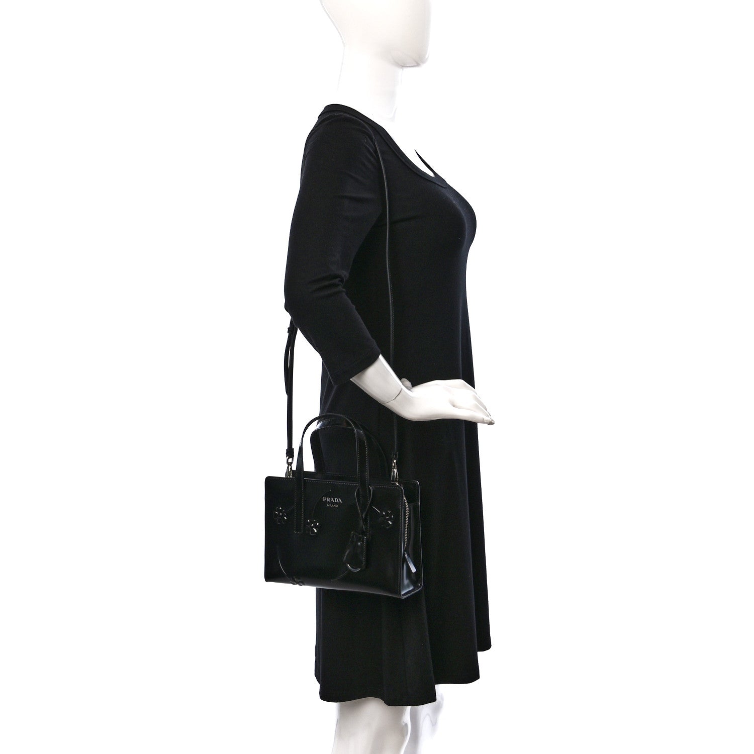 Prada Spazzolato Floral Mini Re-Edition 1995 Double Handle Handbag Black 2 of 8