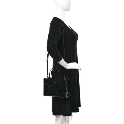 Prada Spazzolato Floral Mini Re-Edition 1995 Double Handle Handbag Black 2 of 8