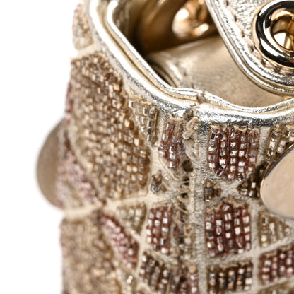 Christian Dior Metallic Lambskin Cannage Beaded Embroidered Micro Lady Dior Gold 11 of 14