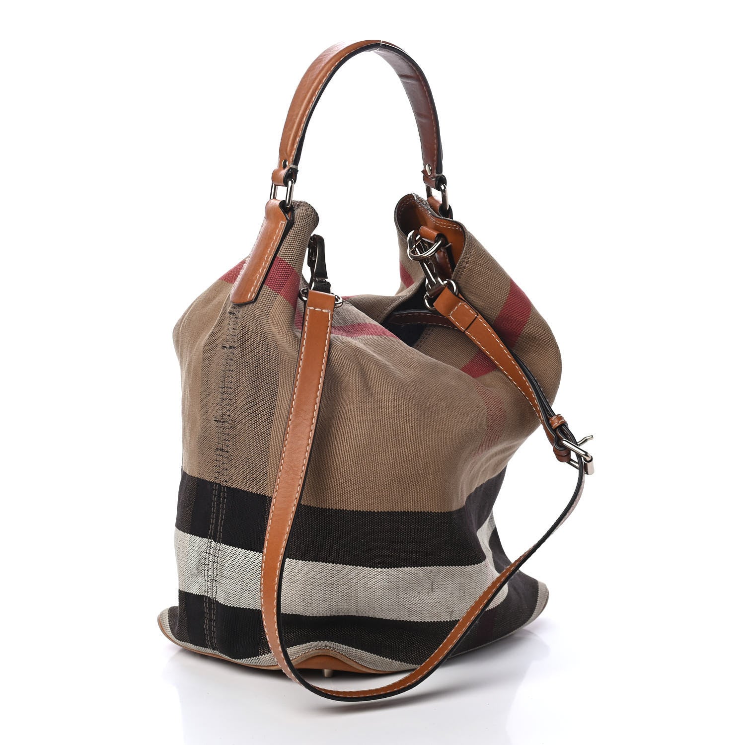 Burberry Canvas Mega Check Medium Ashby Hobo Saddle Brown 2 of 4