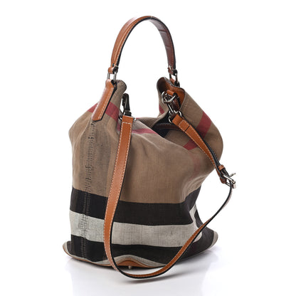 Burberry Canvas Mega Check Medium Ashby Hobo Saddle Brown 2 of 4
