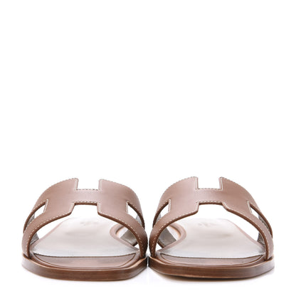 Hermes Box Calfskin Oran Sandals 38.5 Gold 2 of 9