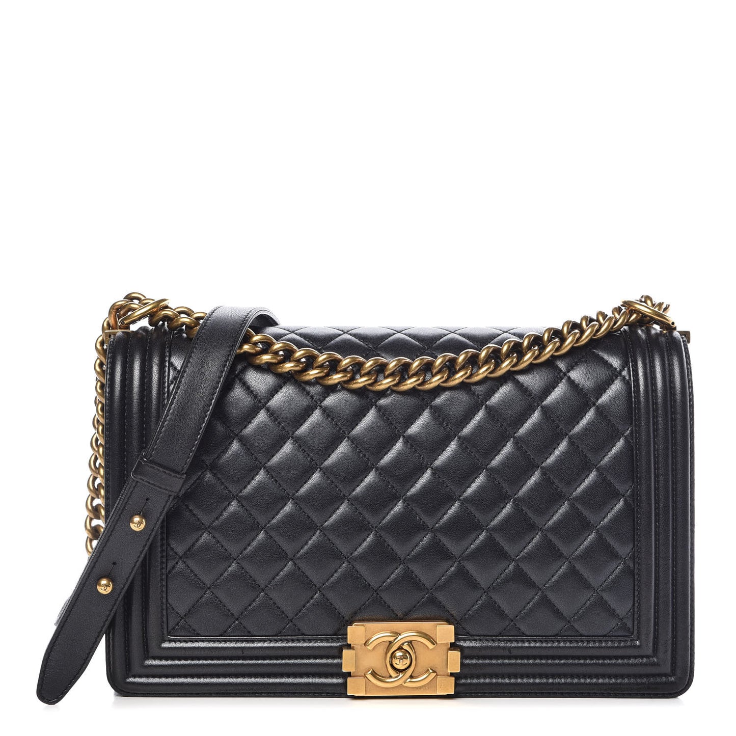 Metallic Lambskin Quilted New Medium Boy Flap Black