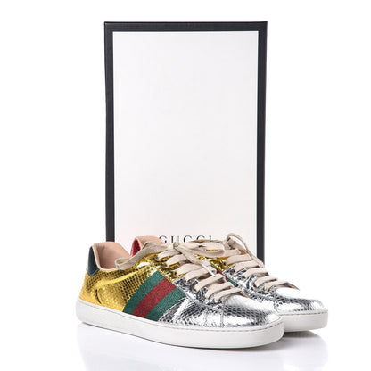 Gucci Metallic Ayers Web New Ace Sneakers 8 Gold Silver 15 of 15