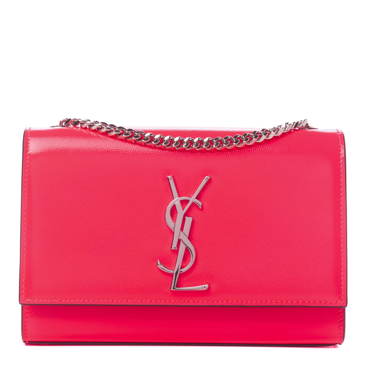 Saint Laurent Patent Grain de Poudre Small Monogram Kate Satchel Neon Pink 1 of 10
