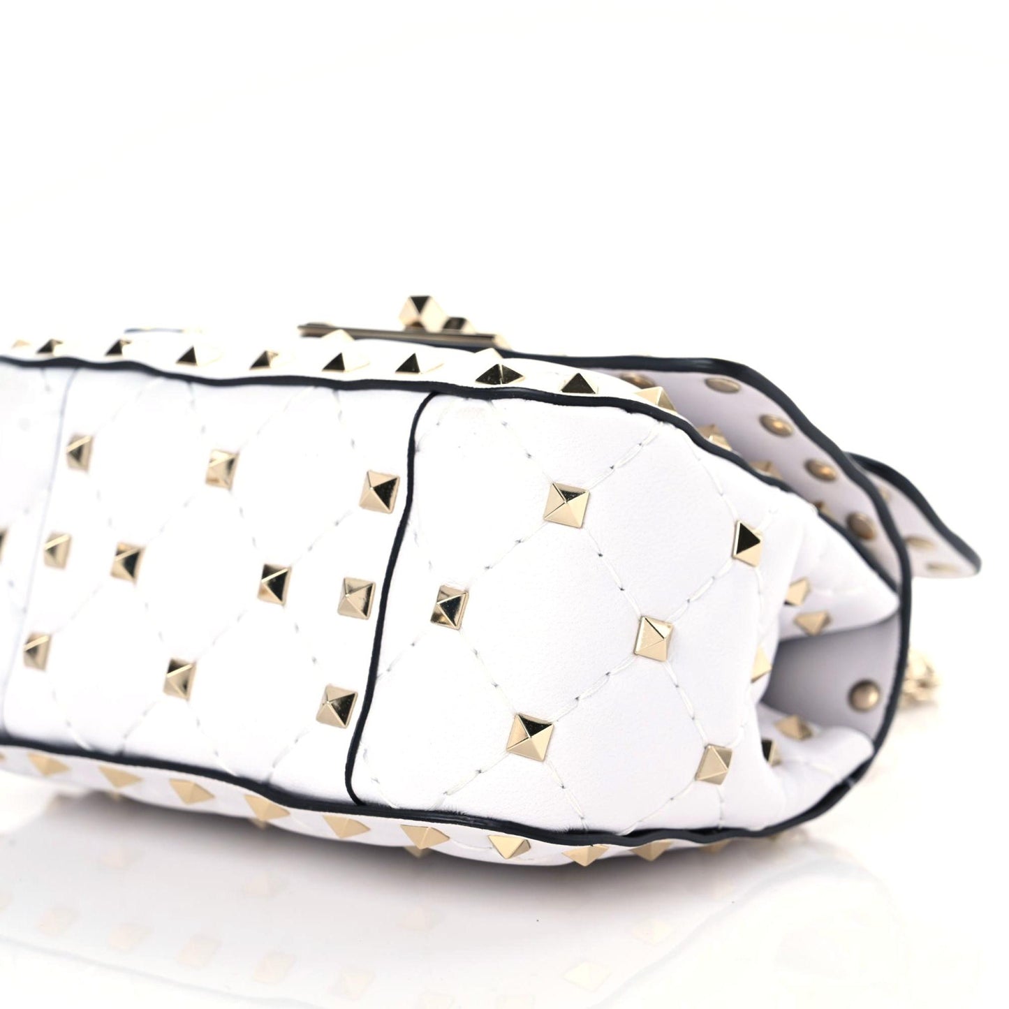 Nappa Micro Rockstud Spike Shoulder Bag White