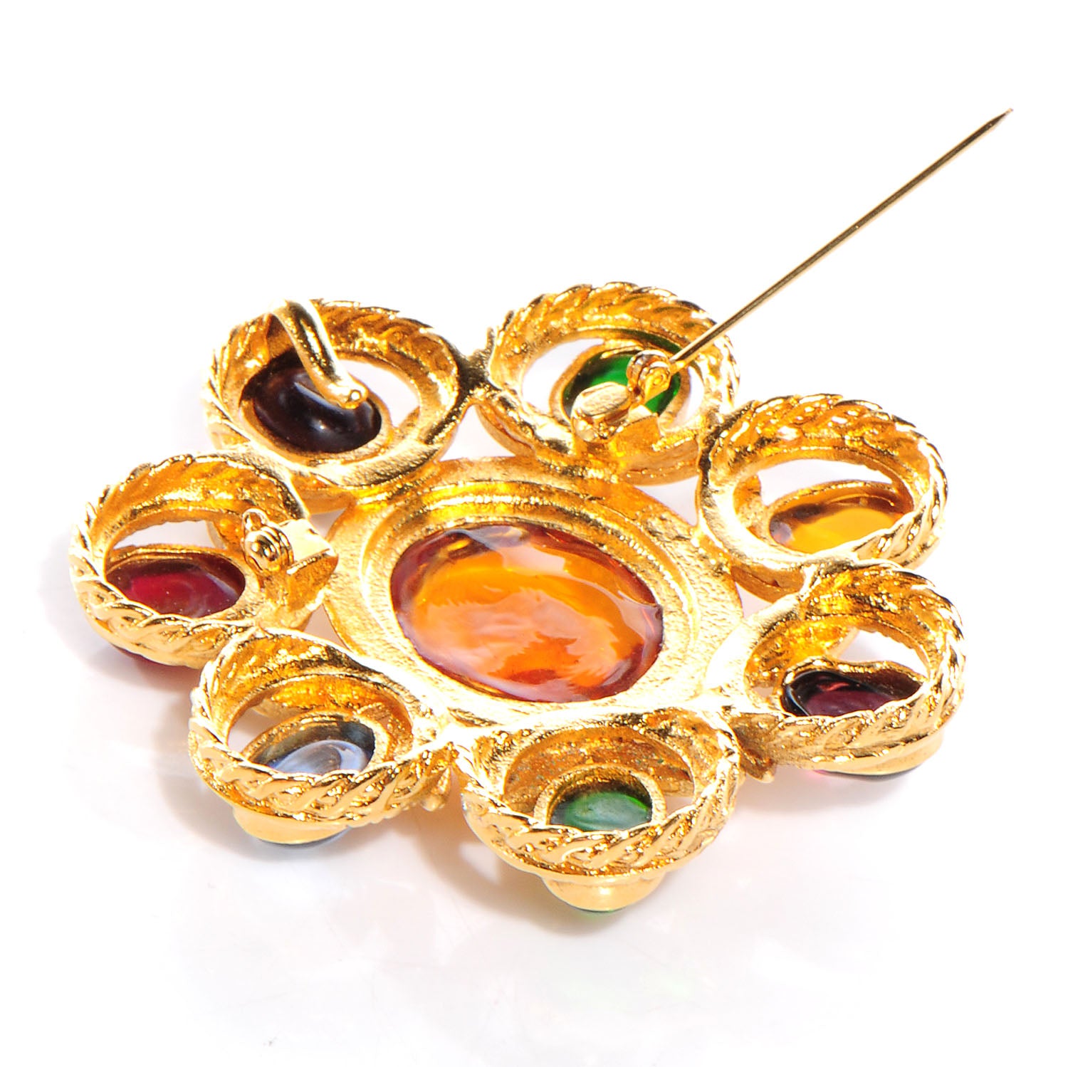 Chanel Gripoix Poured Glass Brooch Pin Gold 4 of 4