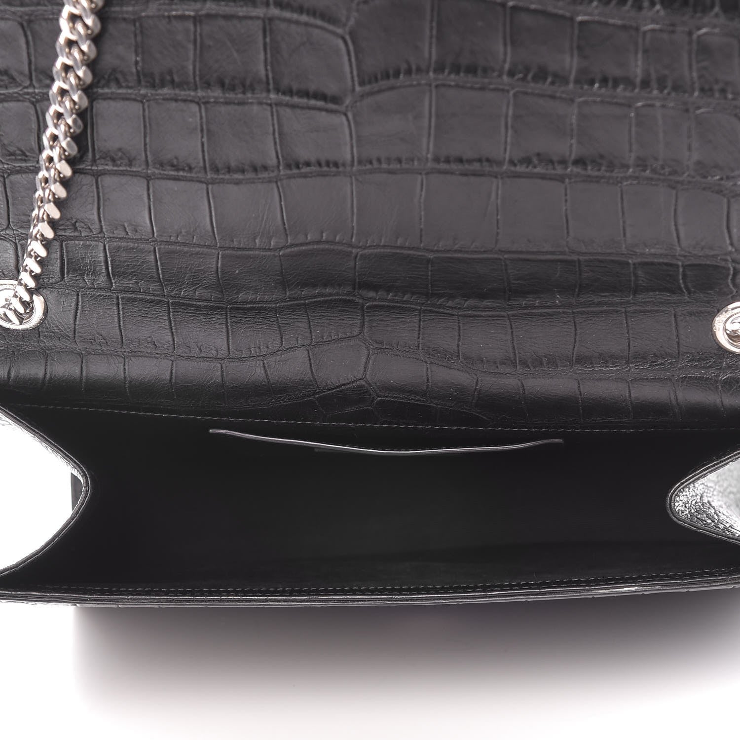 Saint Laurent Calfskin Crocodile Embossed Large Classic Monogram Kate Satchel Black 5 of 7
