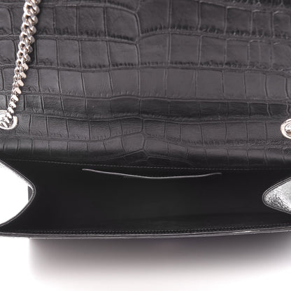 Saint Laurent Calfskin Crocodile Embossed Large Classic Monogram Kate Satchel Black 5 of 7
