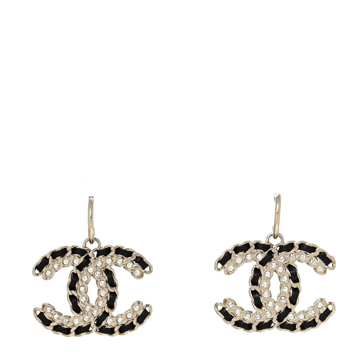 Chanel Crystal Lambskin Chain CC Vintage Allure Stud Earrings Black Gold 1 of 4