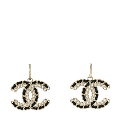 Chanel Crystal Lambskin Chain CC Vintage Allure Stud Earrings Black Gold 1 of 4