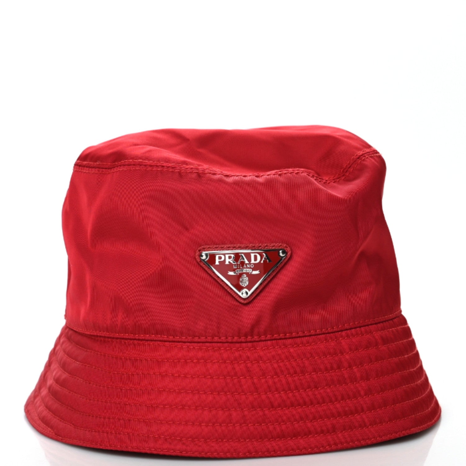Prada Re-Nylon Metal Triangle Logo Mens Bucket Hat L Rosso 2 of 7