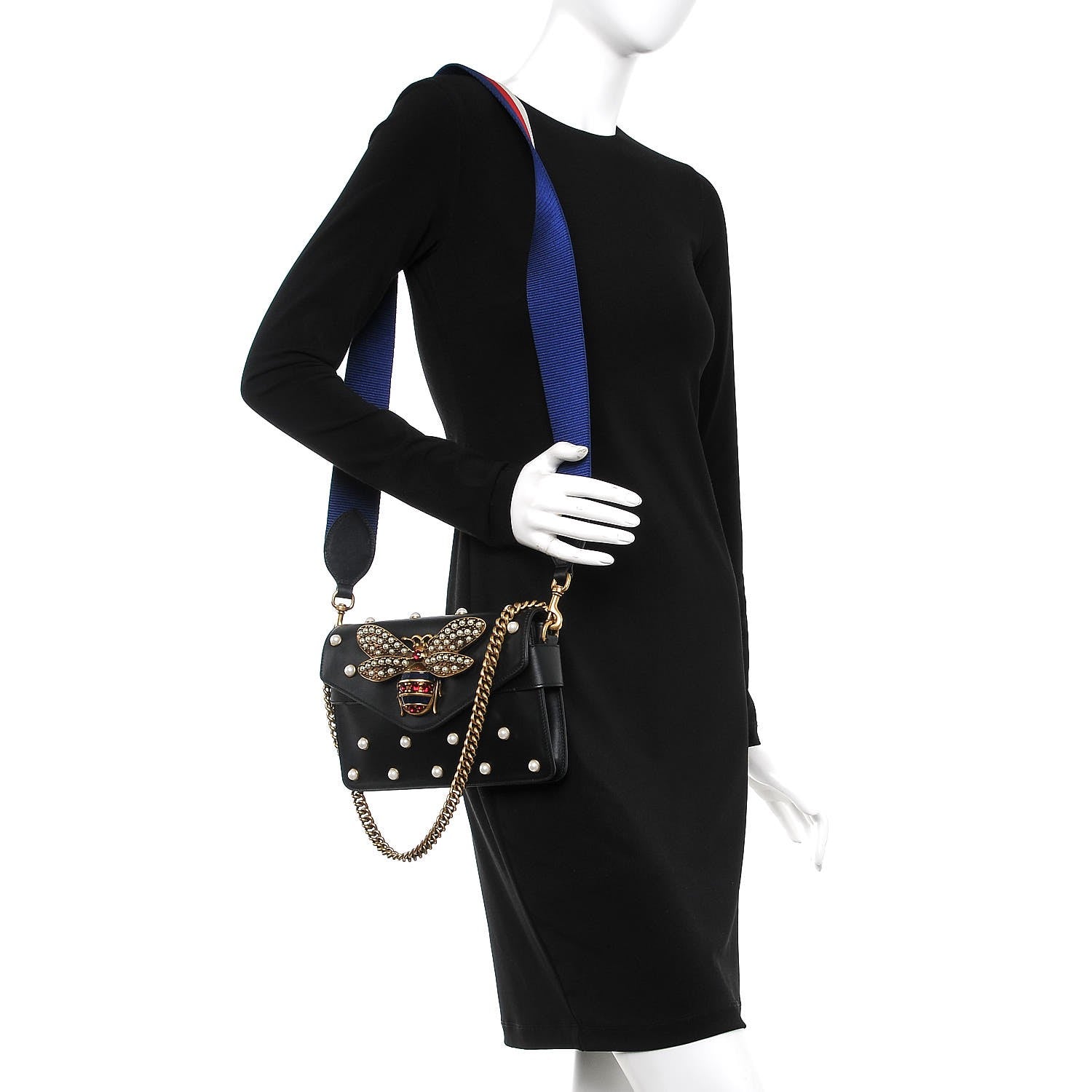 Gucci Nappa Pearl Studded Mini Queen Margaret Broadway Shoulder Bag Black 2 of 8