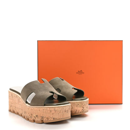 Hermes Suede Goatskin Cork Eze 30 Sandals 40 Vert Toundra 10 of 10