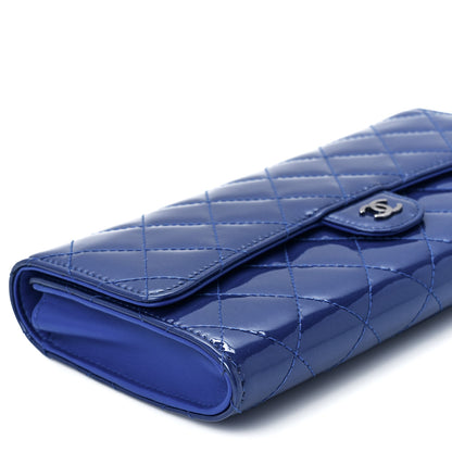 Chanel Patent Calfskin Quilted Flap Clutch Wallet Blue 16 of 17
