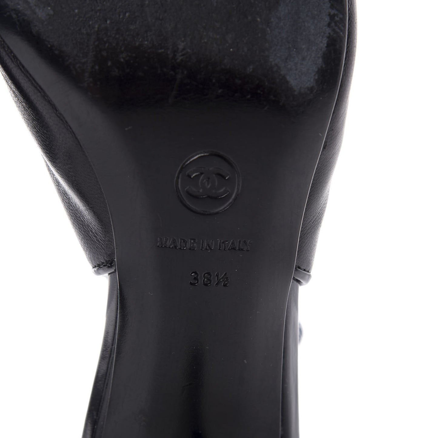 Lambskin Patent Cap Toe CC Slingback Heels 38.5 Black