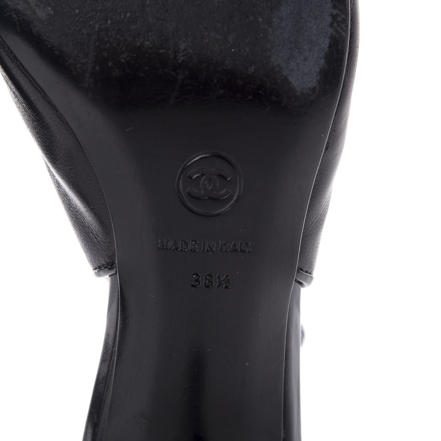 Chanel Lambskin Patent Cap Toe CC Slingback Heels 38.5 Black 8 of 8