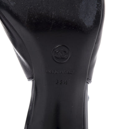 Chanel Lambskin Patent Cap Toe CC Slingback Heels 38.5 Black 8 of 8