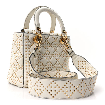 Christian Dior Calfskin Cannage Studded Medium Supple Lady Dior White 3 of 10