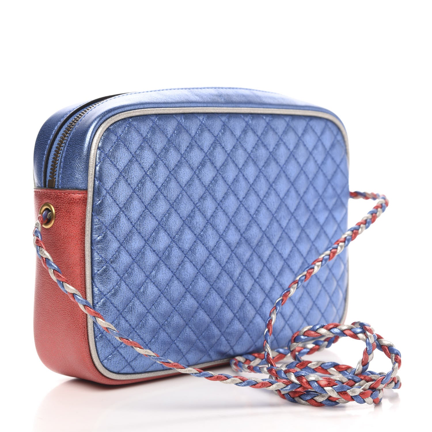 Gucci Laminated Nappa Trapuntata Small Zumi Shoulder Bag Rosso Marine Argento 3 of 10
