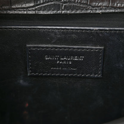 Saint Laurent Calfskin Crocodile Embossed Small Classic Monogram Kate Tassel Satchel Black 6 of 17