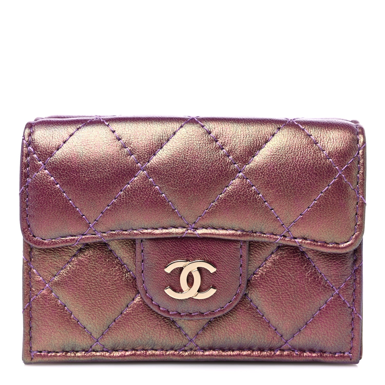Chanel Iridescent Lambskin Small Quilted Flap Wallet Purple 1 of 13