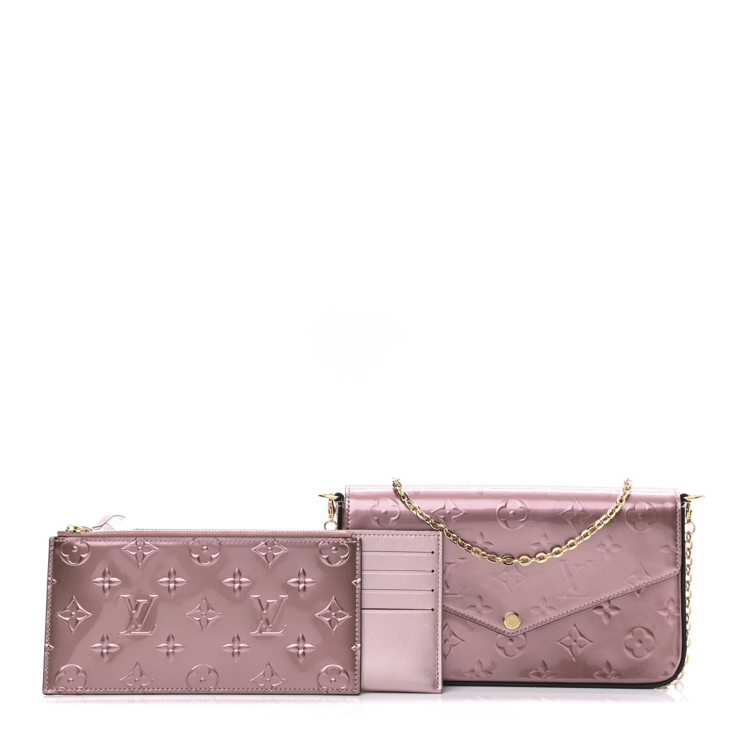 Louis Vuitton Vernis Pochette Felicie Chain Wallet Metallic Pale Pink 1 of 12