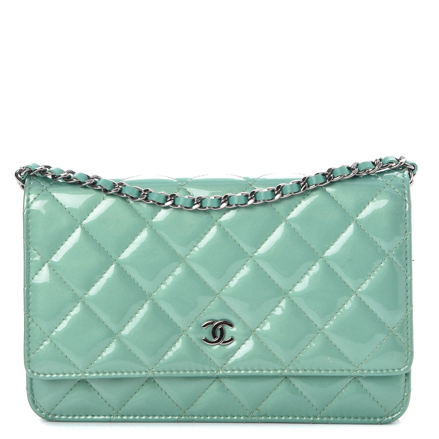 Patent Quilted Wallet On Chain WOC Green