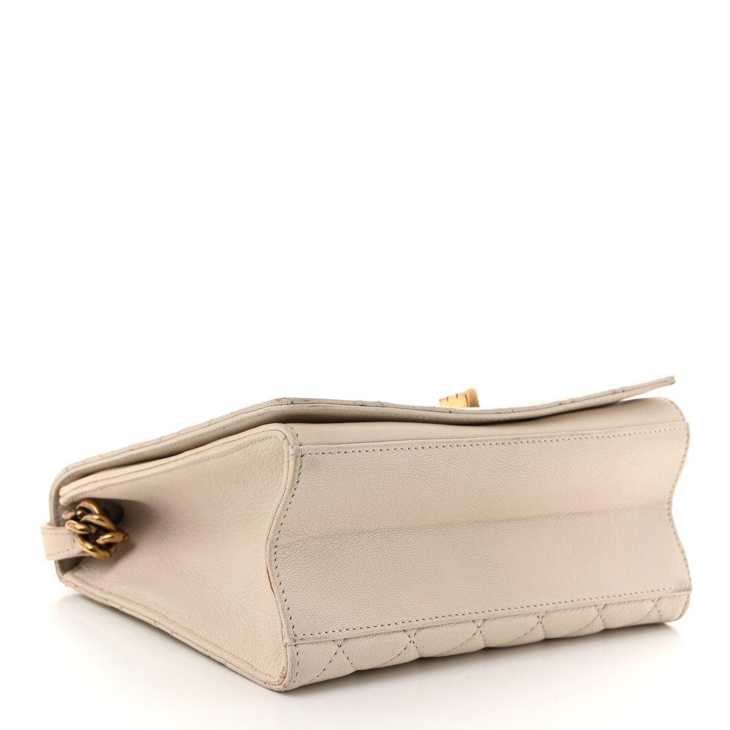 Goatskin Quilted Large Rita Top Handle Flap Beige