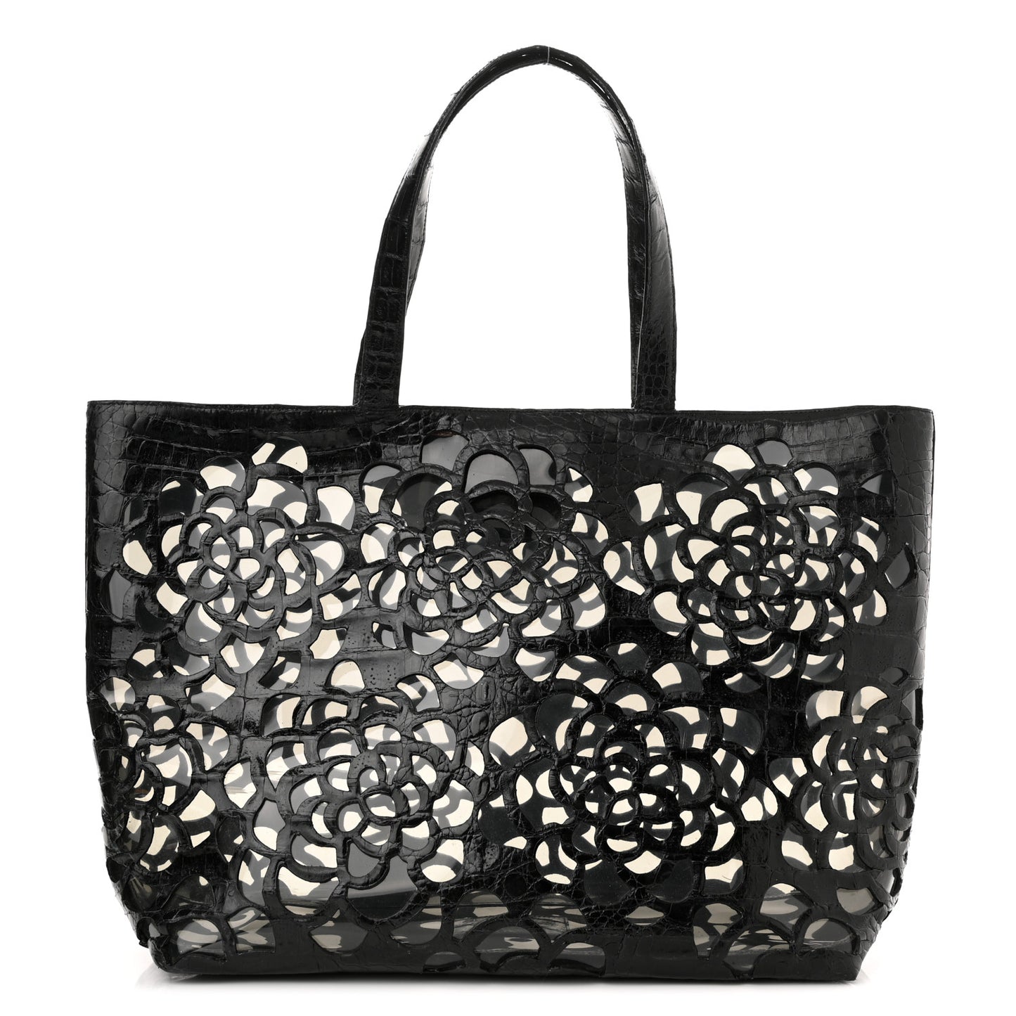 Crocodile Laser Cut Floral Tote Black