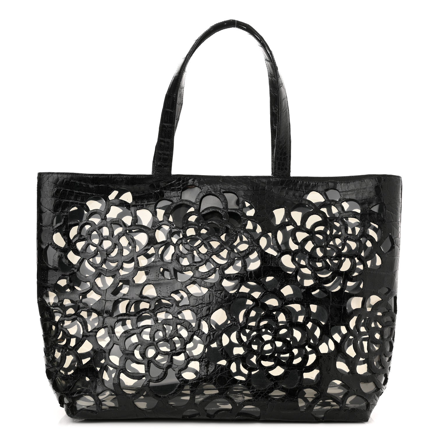 Nancy Gonzalez Crocodile Laser Cut Floral Tote Black 1 of 9