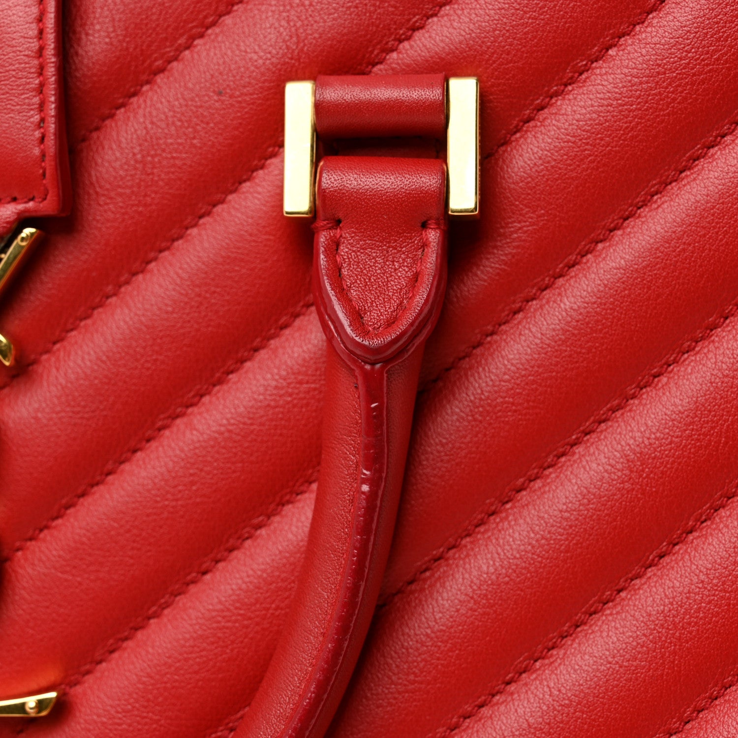 Saint Laurent Calfskin Matelasse Chevron Small Monogram Cabas Lipstick Red 10 of 11